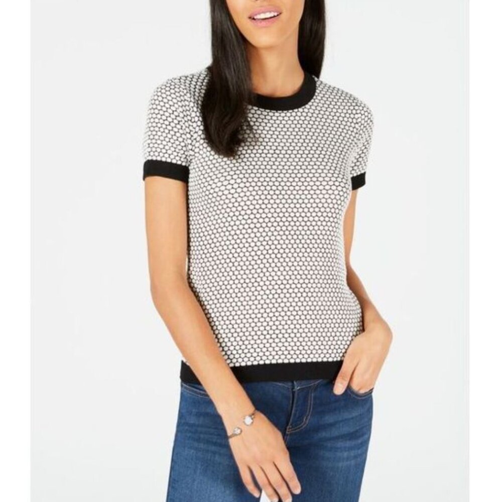 Maison Jules | Cotton Blend Short Sleeve Sweater Honeycomb Pattern | Size Medium